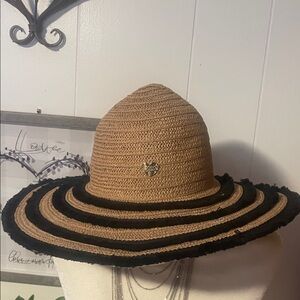 Betsey Johnson Tan and Black Striped Hat
